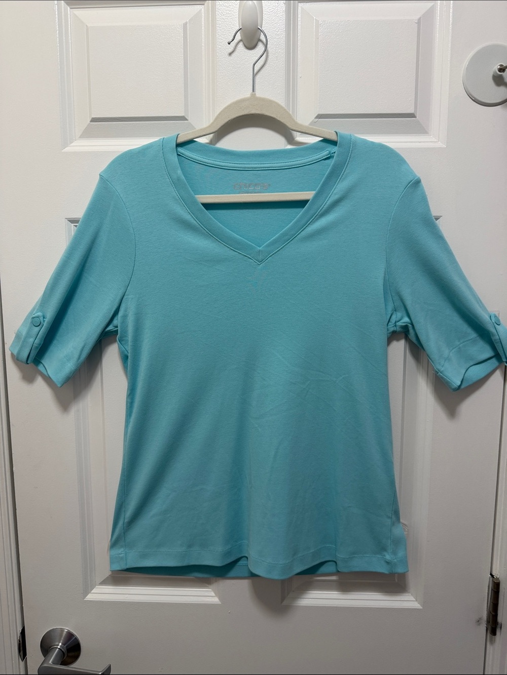 Chico's Aqua V-Neck Short Sleeve Tee